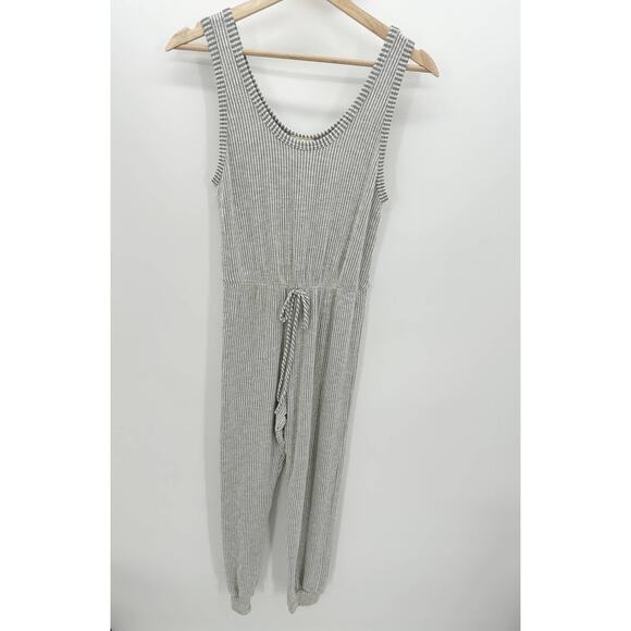 Caution To The Wind Grey White Striped Drawstring Jumpsuit Women's Size Small S - Picture 1 of 7